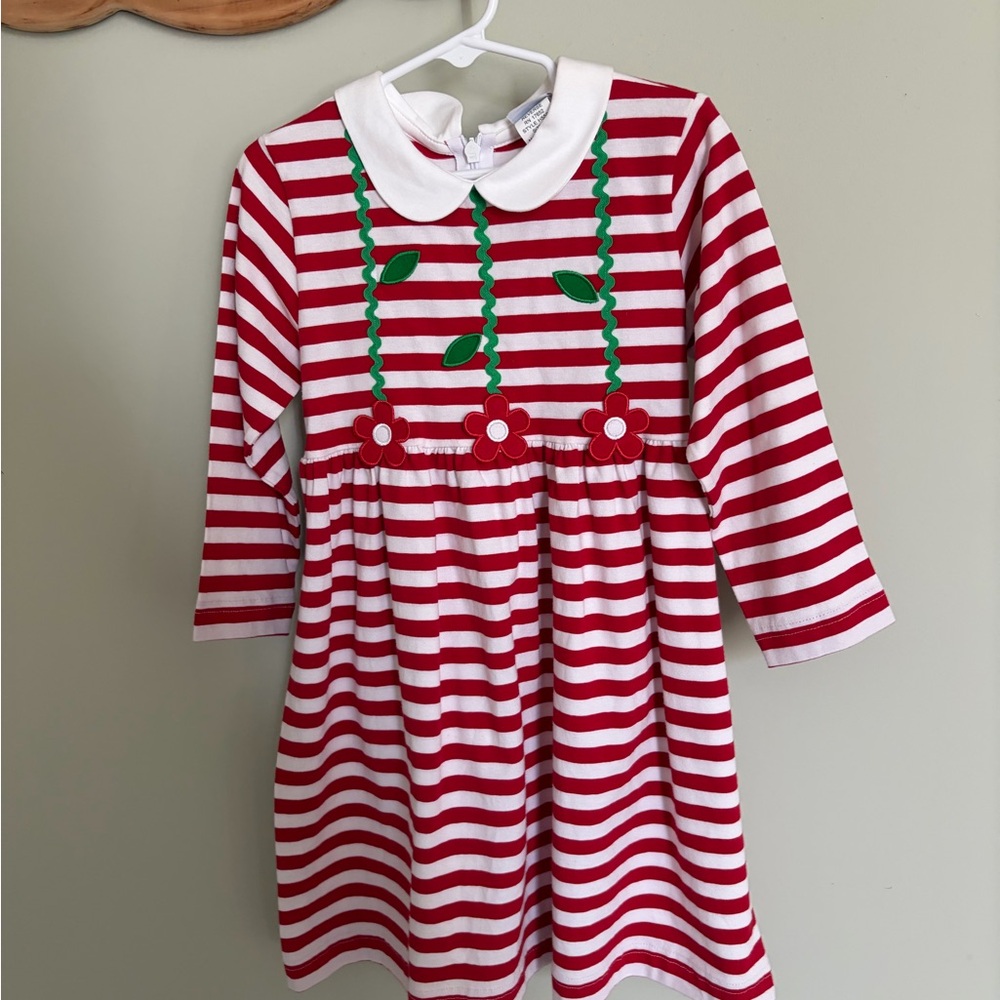 Florence Eiseman Red and White Striped Dress with Green Accents